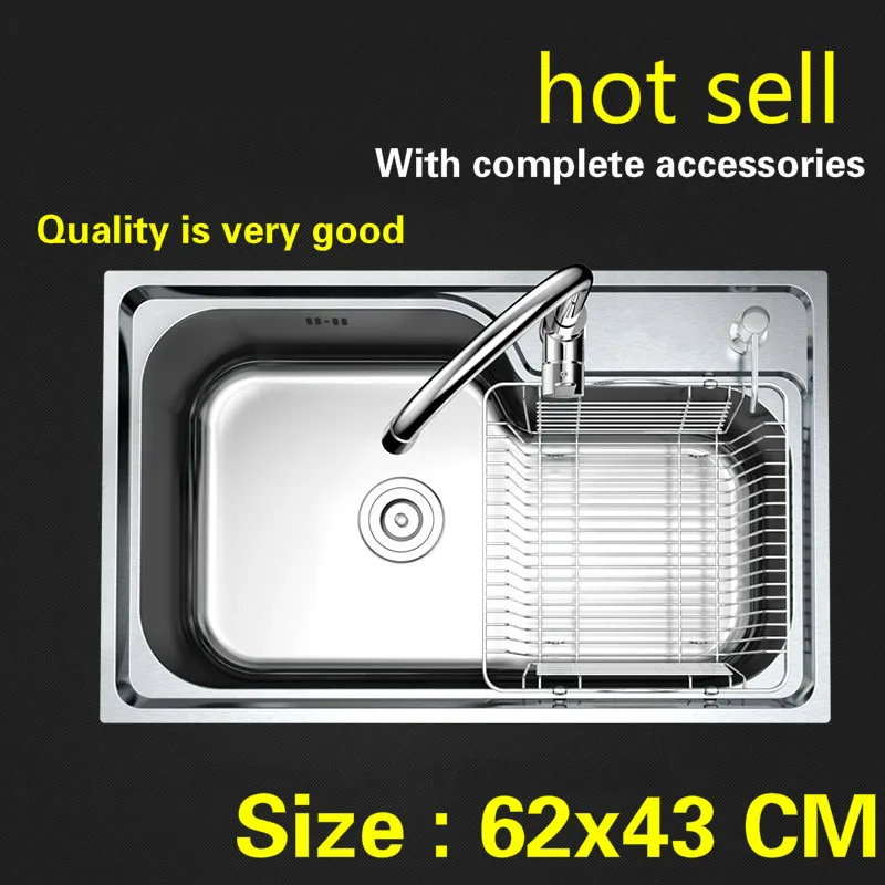

Free shipping Household standard Kitchen sink durable 0.8mm food grade stainless steel hot sell 62x43 CM