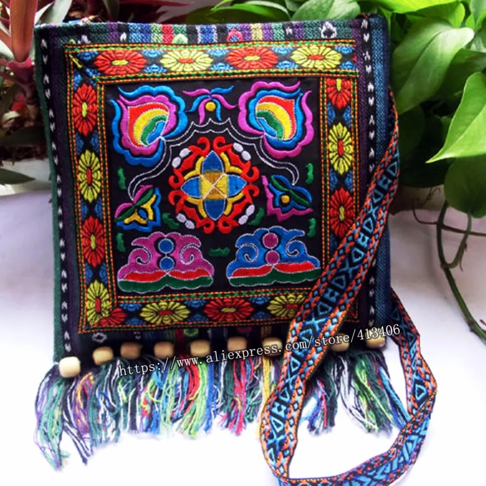 Handmade Boho Crossbody Bag, Vintage Hmong Embroidered Sling Bag, Hippie Bag