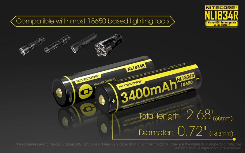 Горячая Nitecore NL1834R 3400mAh Micro-USB 18650 литий-ионная аккумуляторная батарея с зарядным портом