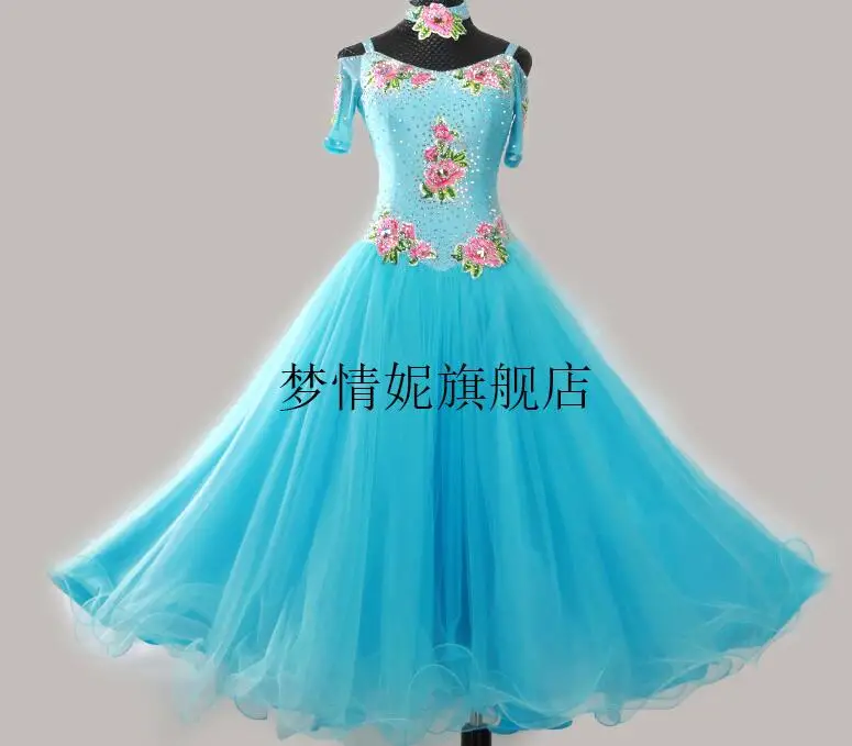 Новое стандартное танцевальное платье, Бальные Танцевальные соревновательные платья, шифоновое платье, женские танцевальные платья синего и зеленого цвета - Цвет: Небесно-голубой