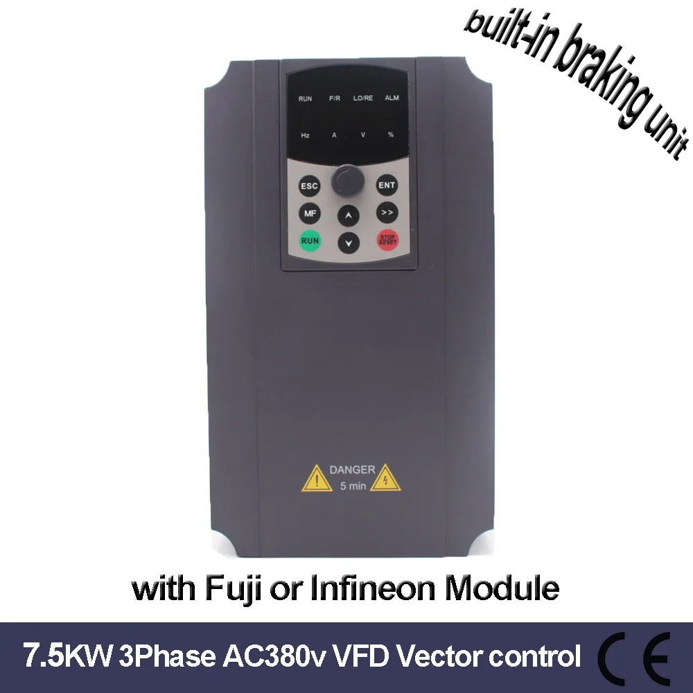 

7.5KW VFD 3phase 380V VFD AC Driver Vector control 22.5A input/ 18.5A output 50 60Hz fit 7.5kw motor