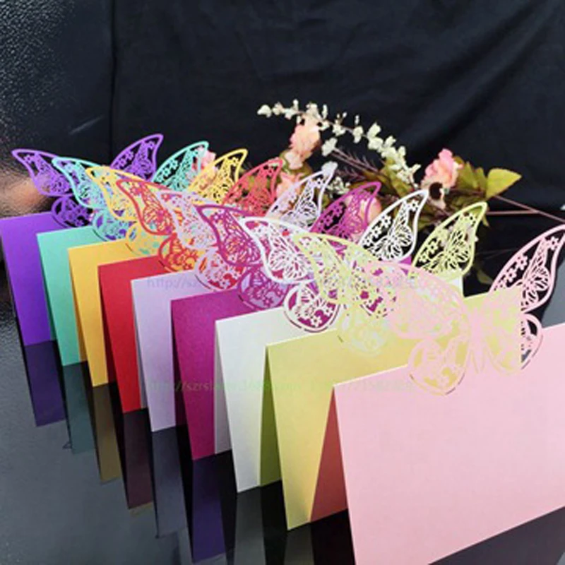 10 Colors 50pcs Butterfly Laser Cut Table Name Place Cards Favor Table Name Message Setting Card Wedding Birthday Party Supplies (2)