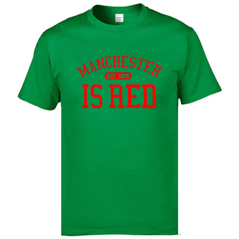 Летняя мужская футболка с красным принтом из Великобритании и Манчестера размера плюс, хлопок, высокое качество, мужские футболки в стиле хип-хоп - Цвет: green1