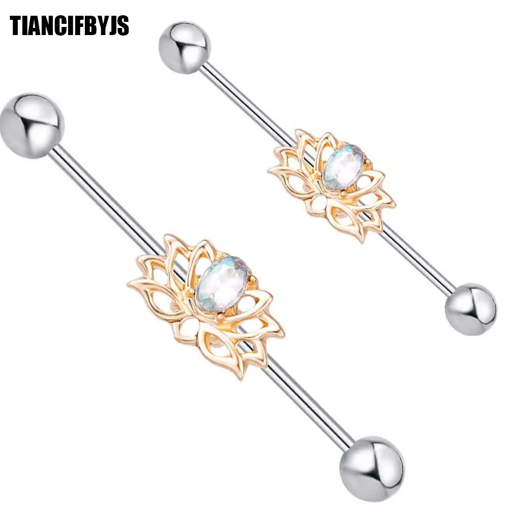 

TIANCIFBYJS 2pcs Long Stainless Steel Industrial Piercing Ear Cartilage Plug Tunnel Jewelry Earring Straight Ear Barbell Jewelry