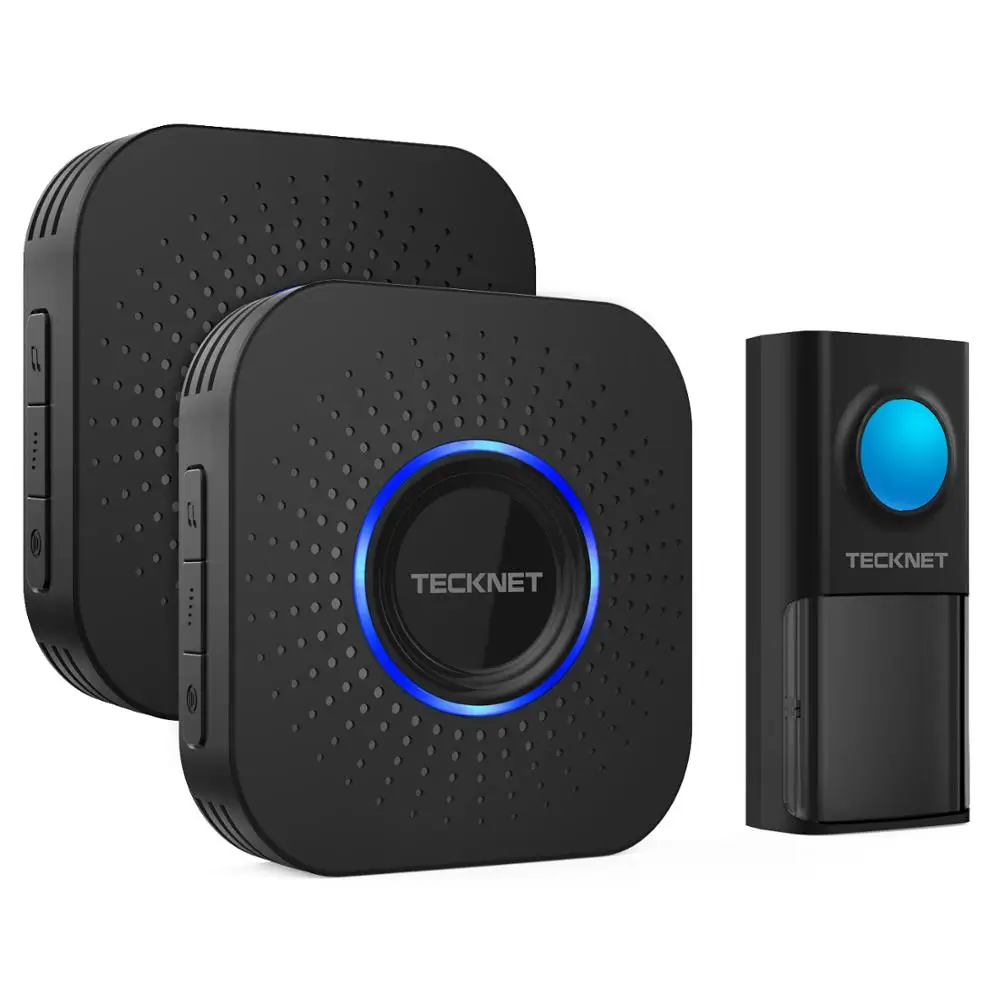

TeckNet IP55 Waterproof 150M Range Wireless DoorBell UK Plug No Battery Home Cordless Door Bell 1 Transmitter 2 Receivers
