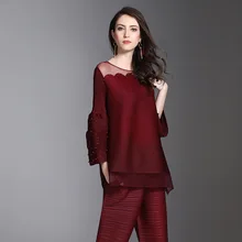 Европейская и американская мода большой размер Женская одежда лето новая морщинка фонарь рукав футболка MIYAKE плиссированные футболки