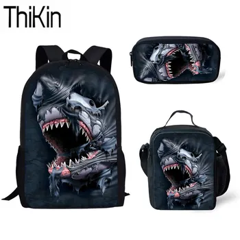 

THIKIN 3D Shark Printing Kids School Bags for Boys Cool Shoulder Bookbag Children Primary School Bag Girls 3pcs Schoolbag Set
