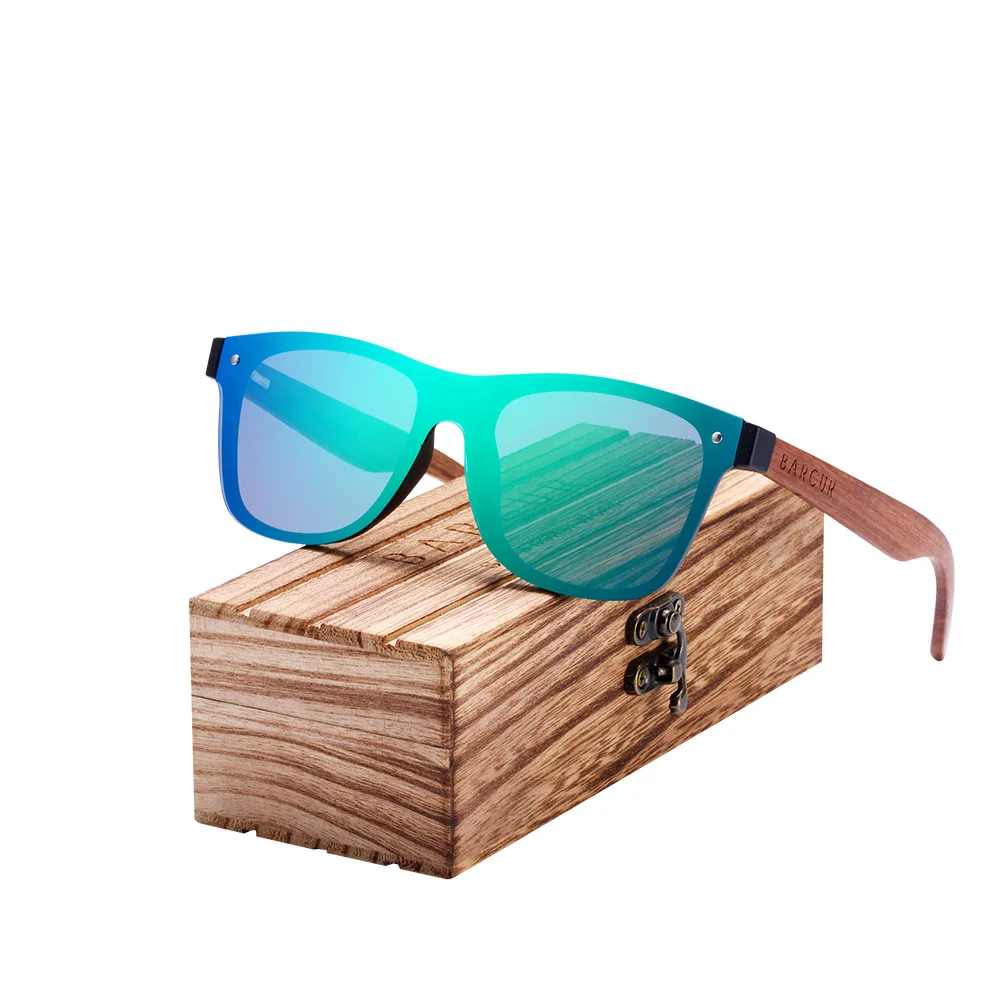 Square zebra wood sunglasses with Black polarized lenses