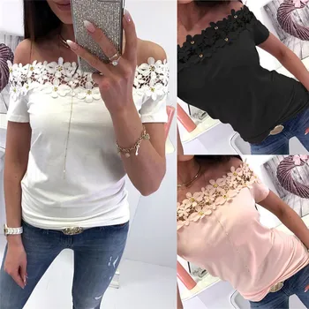 

Tumblr Real Cotton Polyester Broadcloth Kpop Female T-shirts 2018 Summer Hot Flower Lace For Edge Word Casual T-shirt Woman