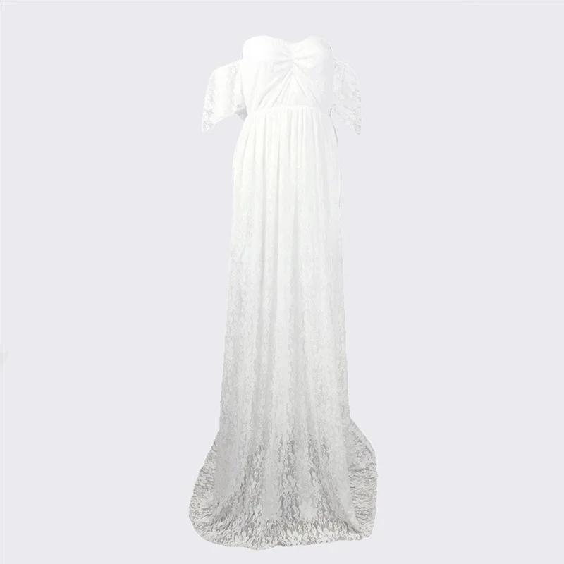  Women's Floral Lace Short Sleeve Photography Fly Sleeves Off Shoulder Long Dress Lace Maternity Dresses Photo Shoot C10% (8)