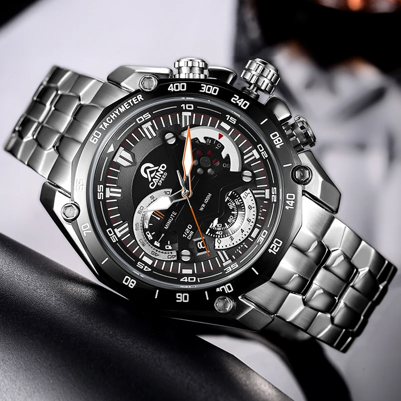 

CAINO Men Sports Watches New Fashion Stainless Steel Business Casual 100M Waterproof Quartz Wrist Watch Clocks Relogio Masculino