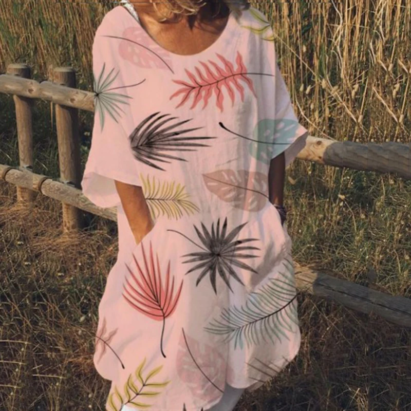 Женские Boho короткий рукав летнее платье Вечерние праздник пляжная рубашка платье