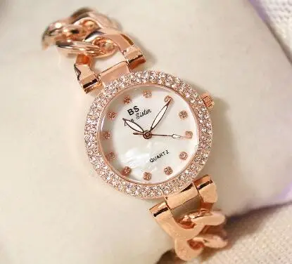 BS Women Watches Luxury Crystal Bracelet Gemstone Wristwatch Dress Watches Women Ladies Gold Watch Fashion Female