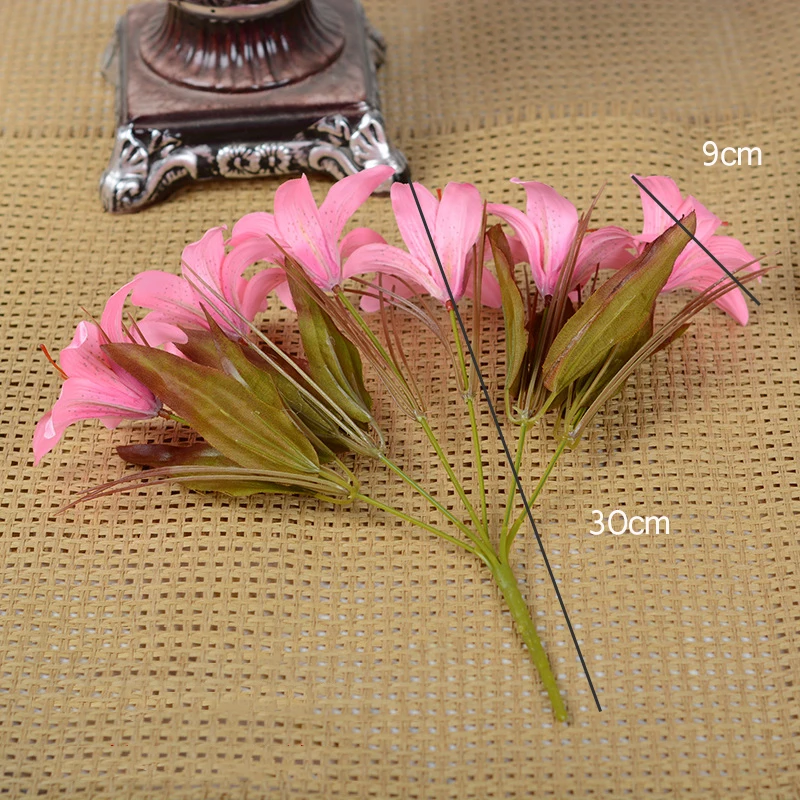 artificial lily flowers autumn color silk lilies 6 fork 6heads home balcony decoration fake flowers (3)