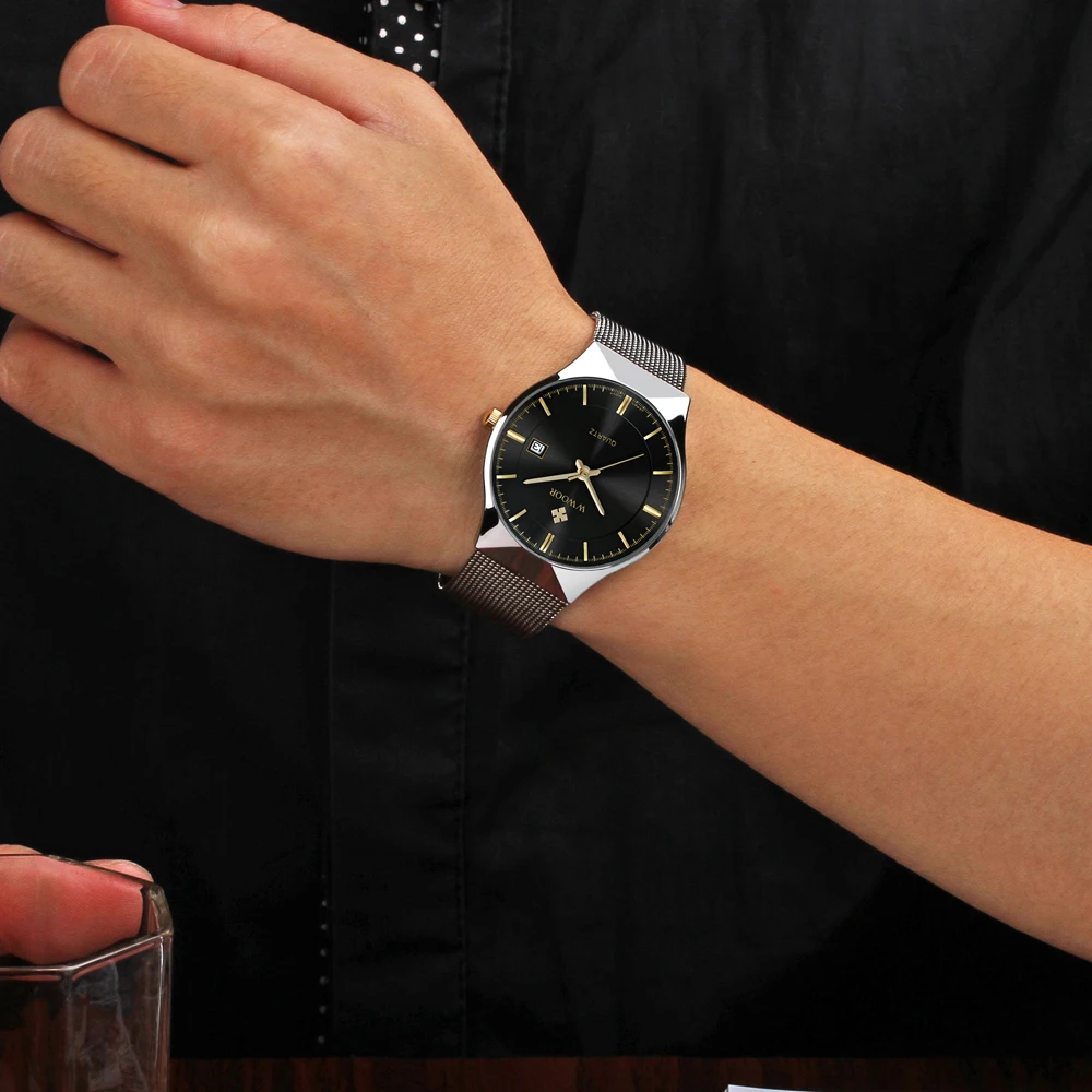 2019 WWOOR Mens Watches Brand Luxury Waterproof Ultra Thin Date Quartz Watch Men Sport Clock Free B