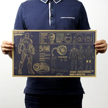 

Iron Man Design Drawings Nostalgic Vintage Kraft Paper Classic Movie Poster Home Decor Garage Wall Decor Art Retro Prints