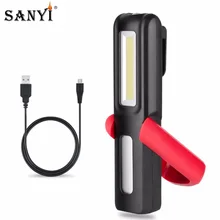 2 режима инспекционной лампы COB светодиодный USB Перезаряжаемый магнитный складной крюк палатка Кемпинг фонарь фонарик рабочие огни Встроенный аккумулятор
