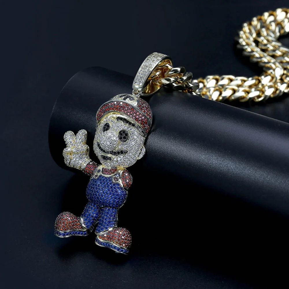 JINAO Мода AAA CZ кубический циркон золото Супер Марио льдом цепи кулон ожерелье хип хоп ювелирные изделия состояние мужчины t ожерелье s Мужчины подарки