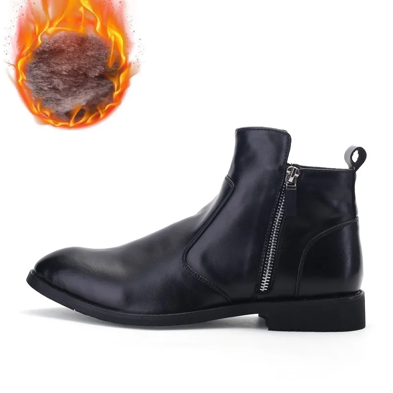 NORTHMARCH/Роскошные Брендовые мужские ботинки из натуральной кожи; ботинки «Челси» на молнии; мужские модные модельные ботинки; мужские повседневные ботинки; Botas Cuero Hombre - Цвет: Black fur