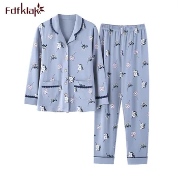 

Fdfklak Plus size pajamas women autumn winter pajama set cotton print pyjamas suit casual sleepwear female pijama mujer M-3XL