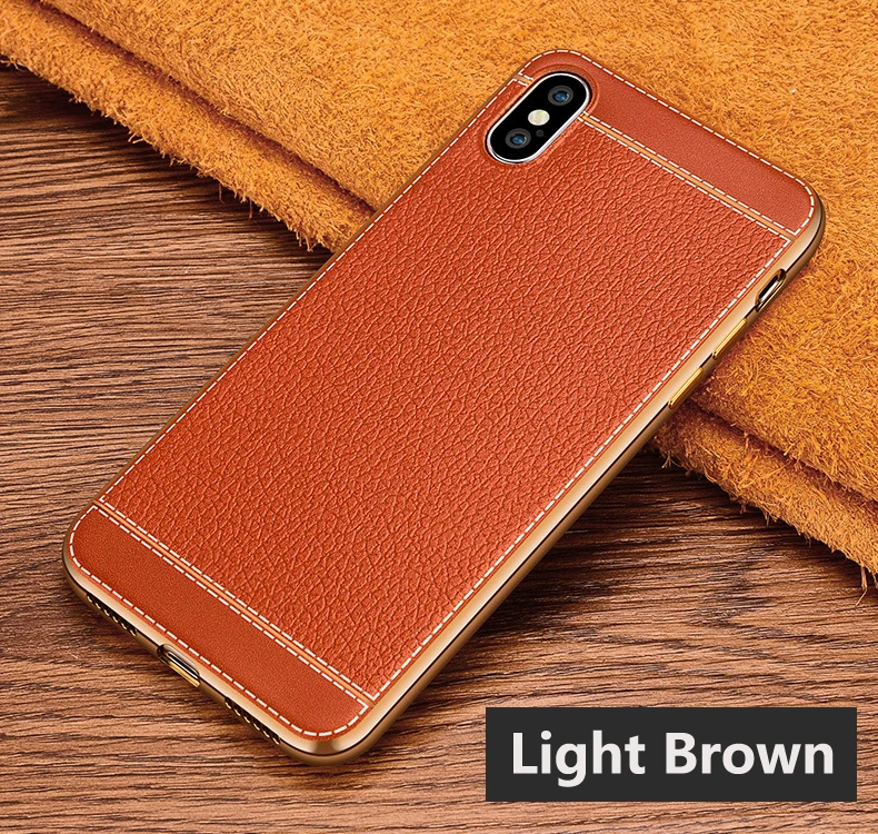 Для iPhone7 8 XS задний чехол Ретро кожа личи ТПУ Мягкий деловой чехол тонкий защитный чехол для телефона для Apple iPhone XR XS Max - Color: Light Brown