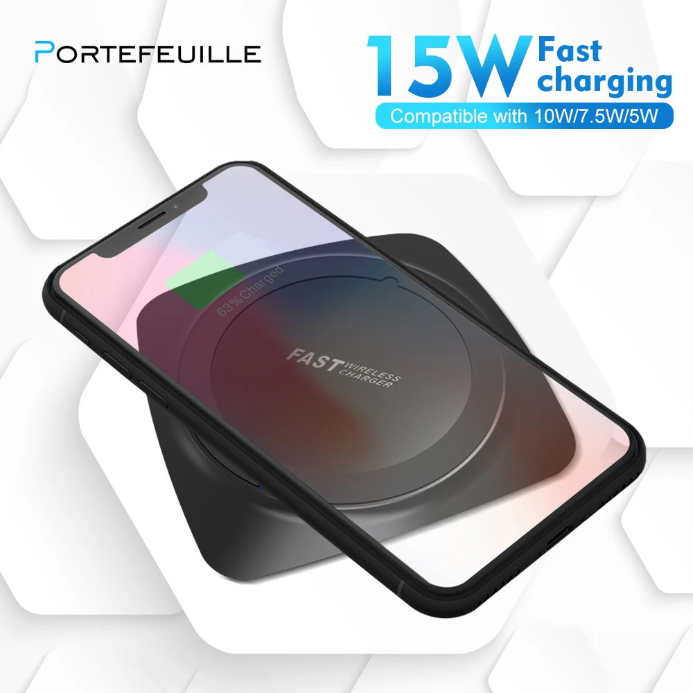 Protefeuille 15 Вт Qi Беспроводное зарядное устройство для Samsung Galaxy S10 S8 S9 S6 Plus Xiaomi Mi9 Huawei Mate
