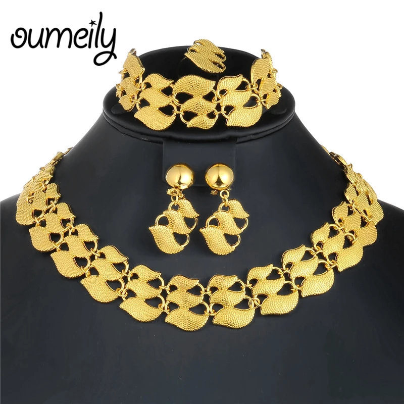 OUMEILY Fashion Dubai African Jewelry Set Nigerian Wedding Jewelry Set For Women Brides Gold Color Indian Jewellery Set