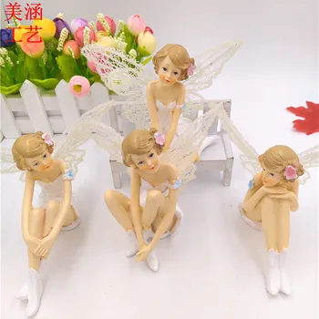 

Indoor Decor Fairy Figurine White Angel Flower Fairy Statues with Feather Resin Mini Fairy Sculpture Wedding Decoration