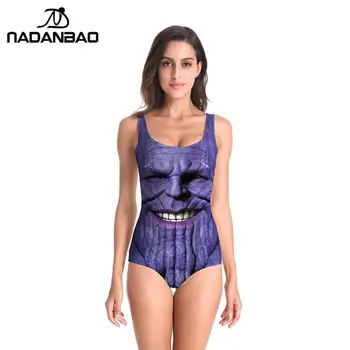 

Nadanbao 2019 Top Male Summer One pieces Swimsuit Avengers Endgame 4 Thanos Swimsuit Cosplay Costume Printed Women Beach Swimwea