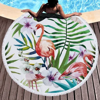 

Bath blanket Fashion personality American Wind Circular printed beach towel flamingos microfiber and fringed soft handle