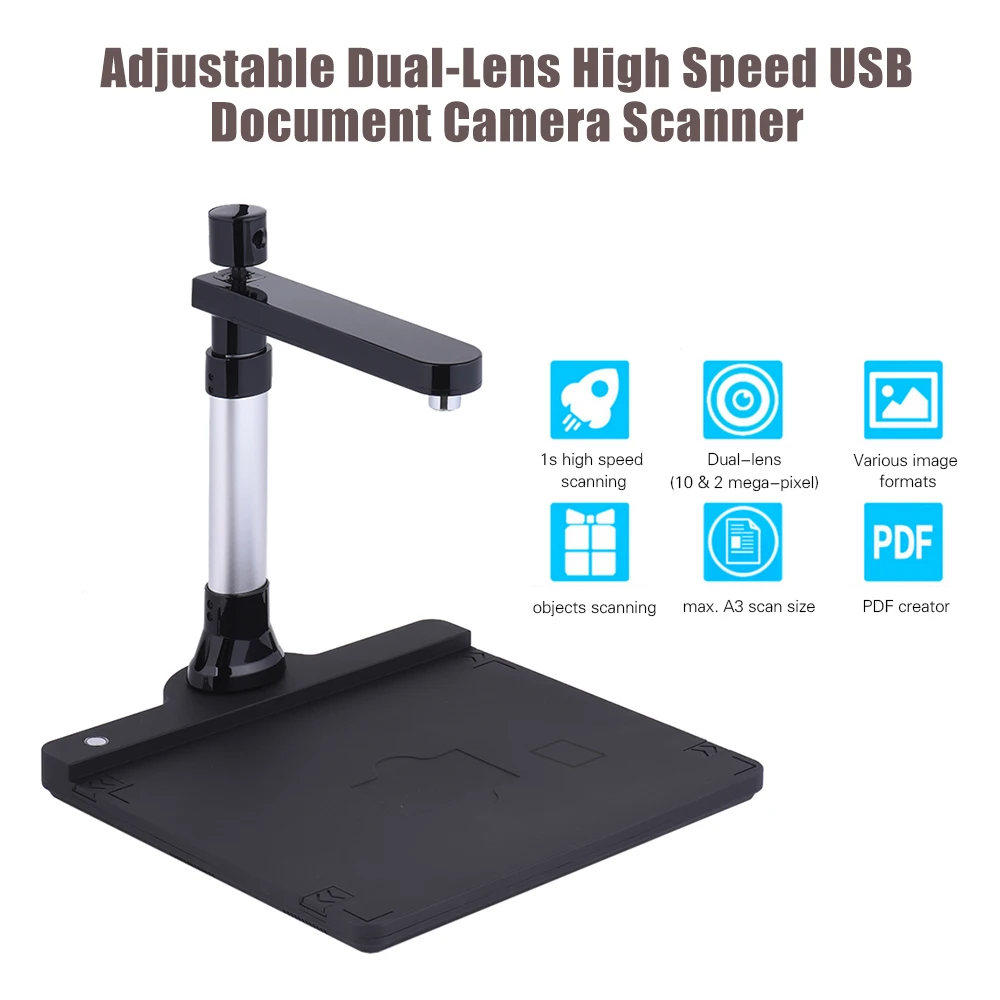  A3 Adjustable HD High Speed Book Image Document Camera Scanner Dual Lens LED Light Max.A3 Scan for 