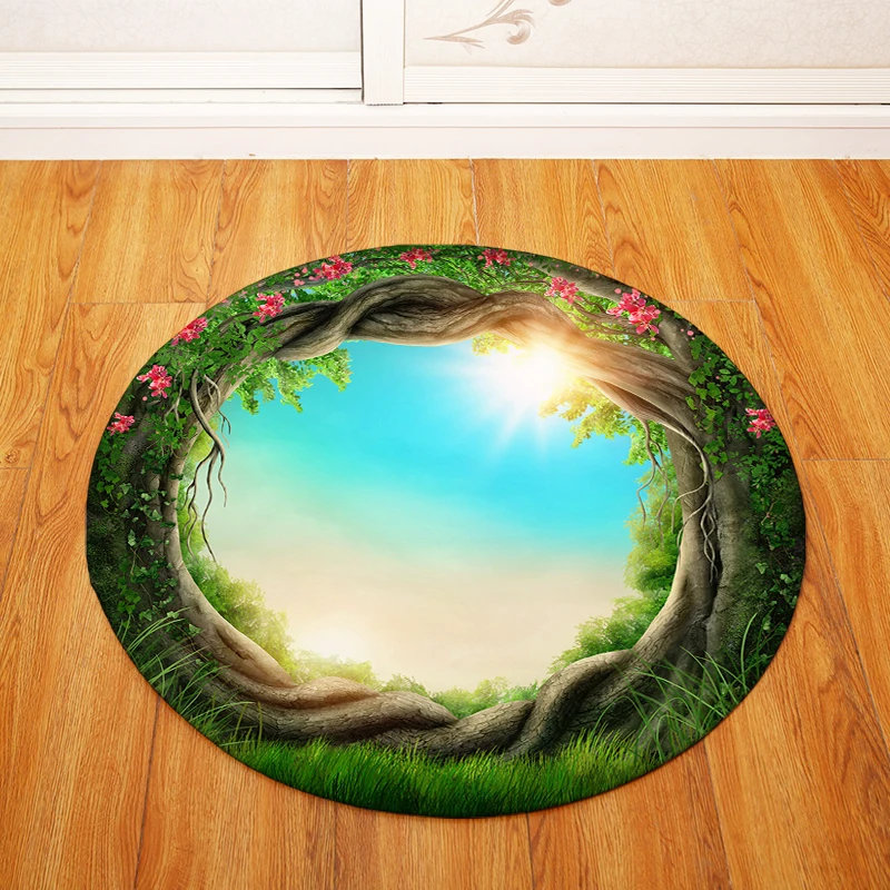 

Round Carpets for Living Room Green Plant Printed Parlor Bedroom Chair Rugs Toilet Bath Decorate Non-slip Door Mat