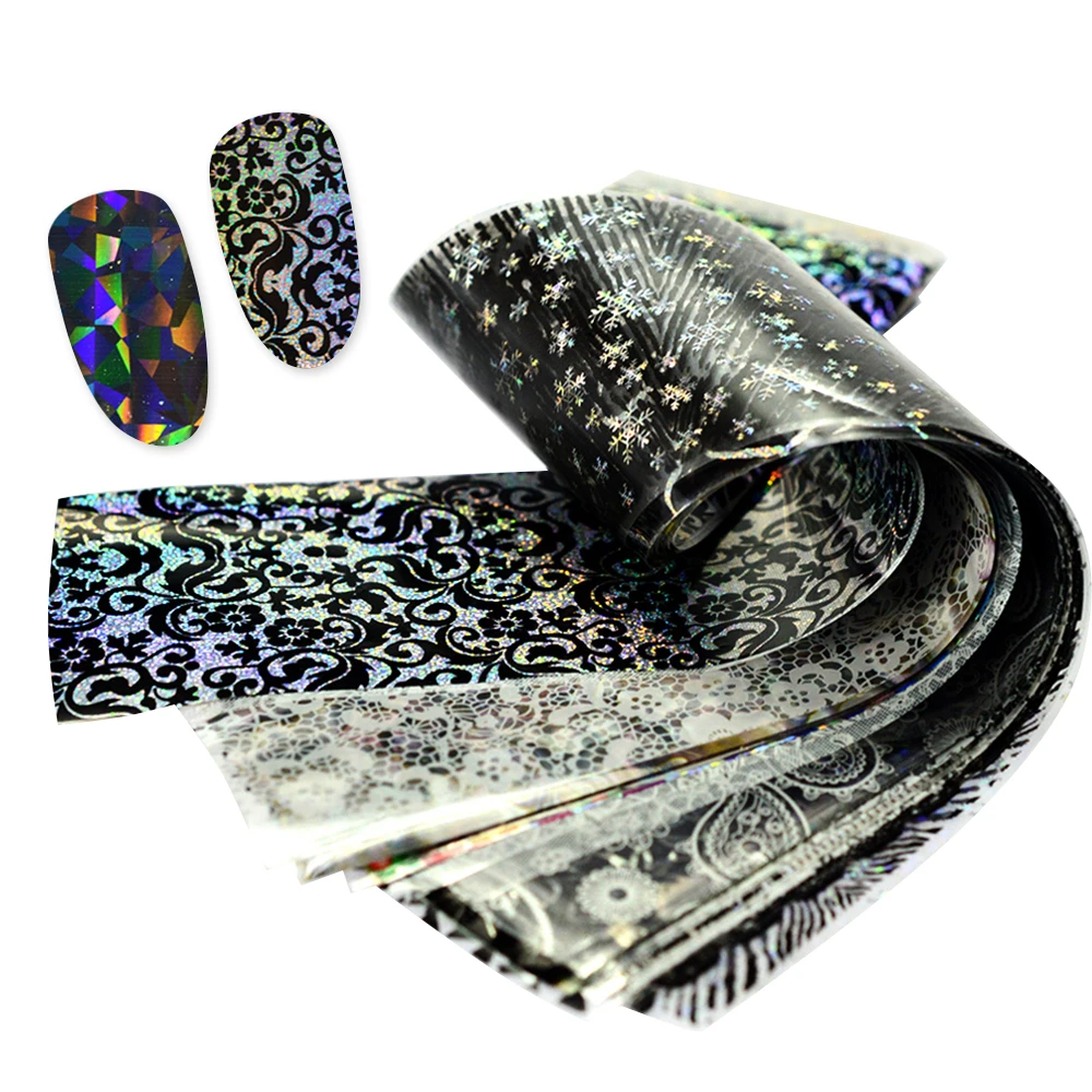 

50pcs Mixed Designs Nail Foils Flower Lace Pattern Nail Art Transfer Stickers Decals Laser Wraps Nail Art Decorations LA481