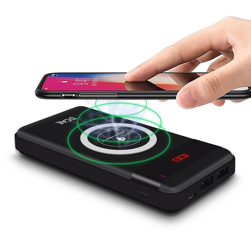 

DCAE 10000Amh Powerbank Qi Wireless Charger Portable 2 USB Power Bank Fast Wireless Charging Support Dropshipping