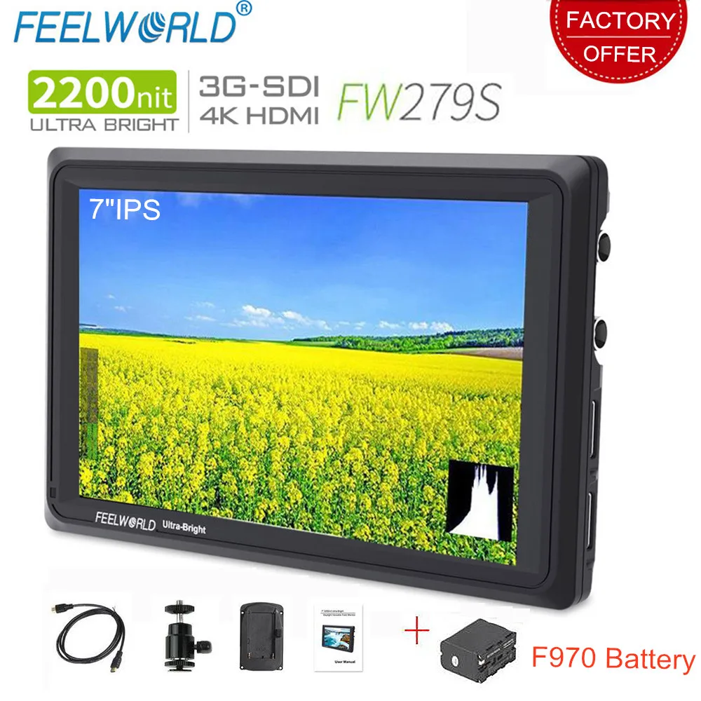 US $359.99 FEELWORLD 7 Inch IPS 2200nits Camera Field Monitor 3GSDI 4K HDMI 1920X1200 DSLR Video Monitor For Shooting FW279S With Battery