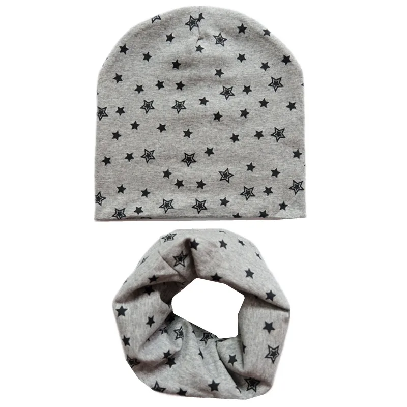 new star gray Осенне-зимний детский комплект с шапочкой для мальчиков и девочек, весенний теплый шейный платок, детские вязаные шапки, комплекты из хлопка, детская шапка, шарф, комплекты из 2 предметов - Цвет: new star gray