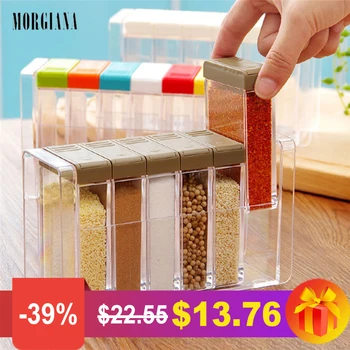 

MORGIANA Spice Jar Seasoning Can Sugar Transparent Colorful Lid Seasoning Box 6pc/set Salt Condiment Cruet Kitchen Tool