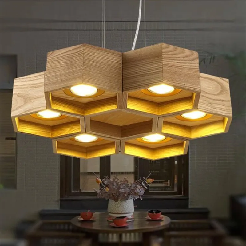 

Nordic Post Modern Wooden LED Honeycomb Pendant Light for Living Room Bedroom Simple Home Decoration Hanging Lamp Fixture