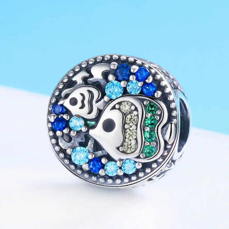 MOWIMO Подводный мир Рыбы, расшиты разноцветными бусинами 925 пробы серебро, подходят к оригиналу Pandora, браслет, ювелирные изделия с бриллиантами аксессуары BKC764