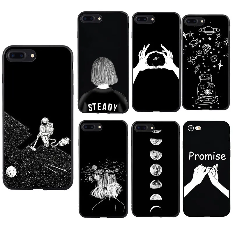 

Soft TPU Silicone Phone Case for iphone X 6 7 8 Plus Cute Cartoon Space Moon Love Heart For iPhone XS Cover