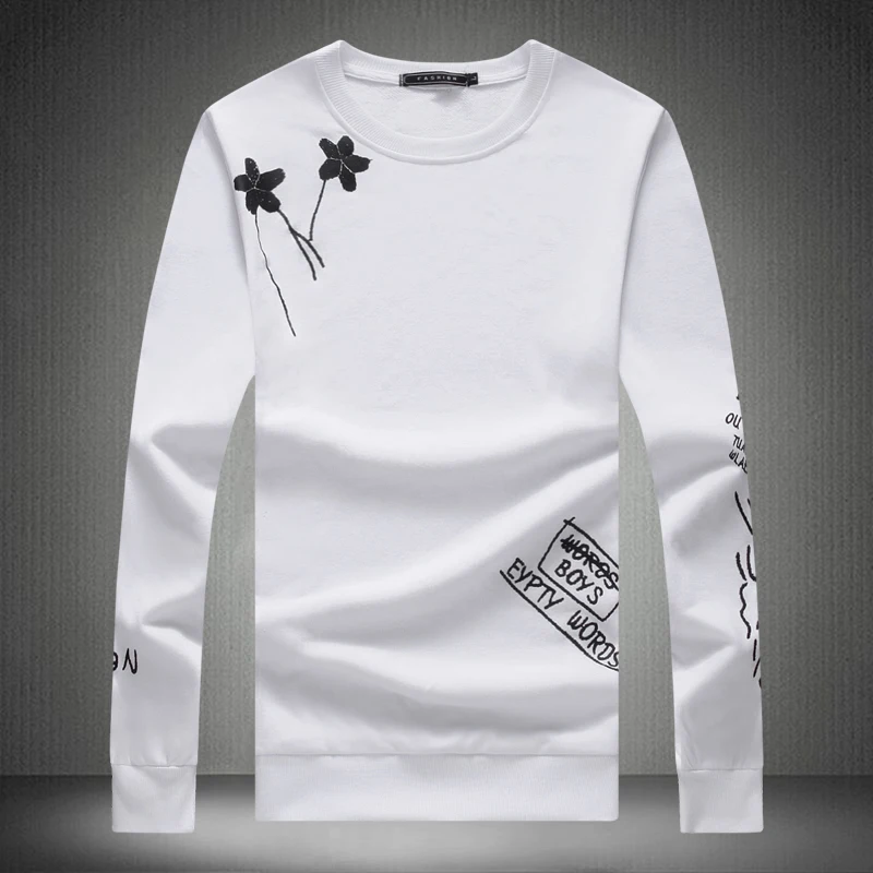 

2018 2018 Spring and Autumn Hoodie Men Round Neck Flower Print Sweatshirt Male Pullovers Men Plus Size 3XL 4XL 5XL