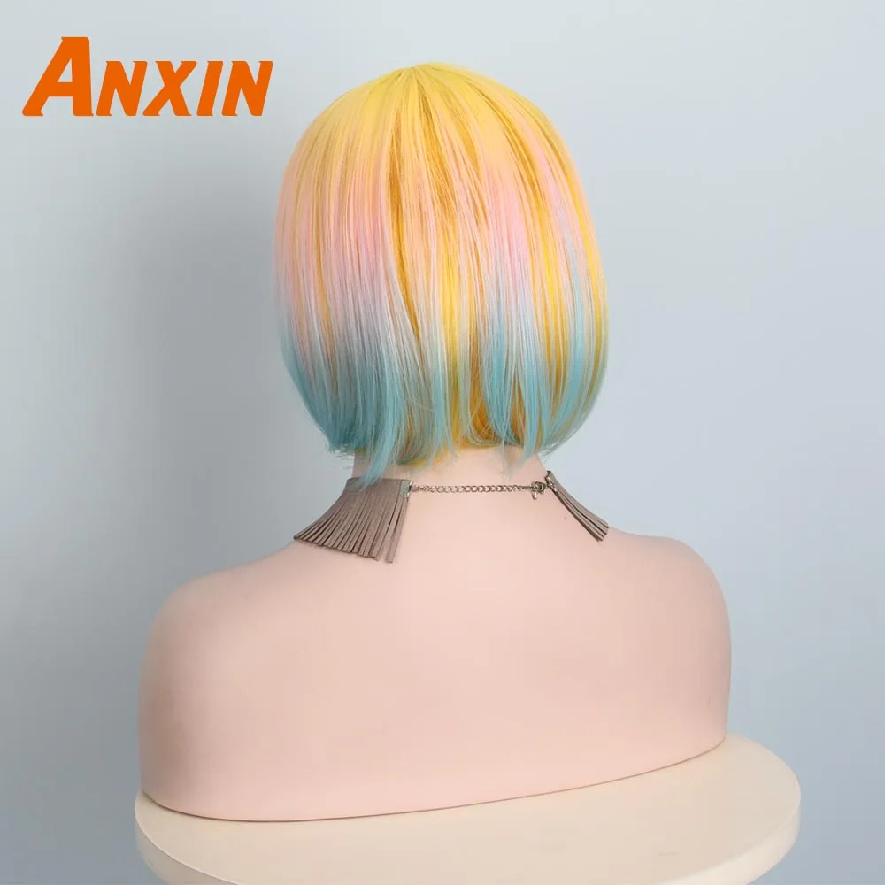 Sintética para Meninas Resistente ao Calor Anxin Doce Ombre Curto Rosa Bob Peruca Cor Festa Anime Cosplay 6 doce cor doce festa anime cosplay peruca