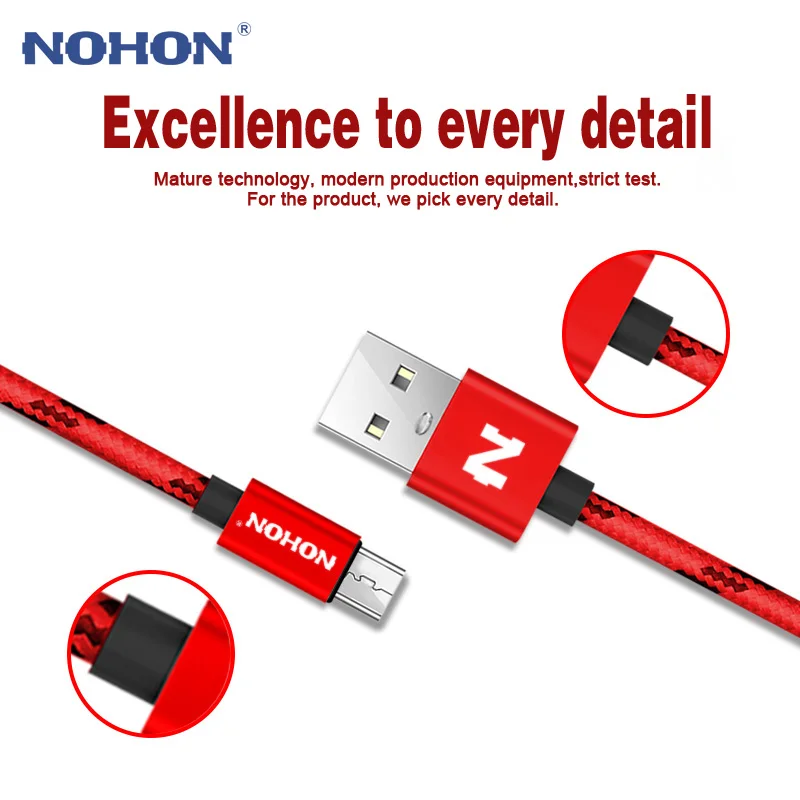 NOHON Micro USB кабель для быстрой зарядки нейлон для samsung Xiaomi huawei Nokia sony LG USB ЗУ для мобильного телефона Кабели для синхронизации данных