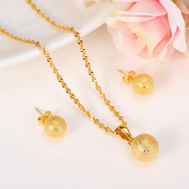 Bangrui Beaded Pendant Earrings Set Gold Color Ball Earring Jewelry Bangrui Beaded Pendant Earrings Set Gold Color Ball Earring Jewelry Wedding Item For Arab African Ethiopian
