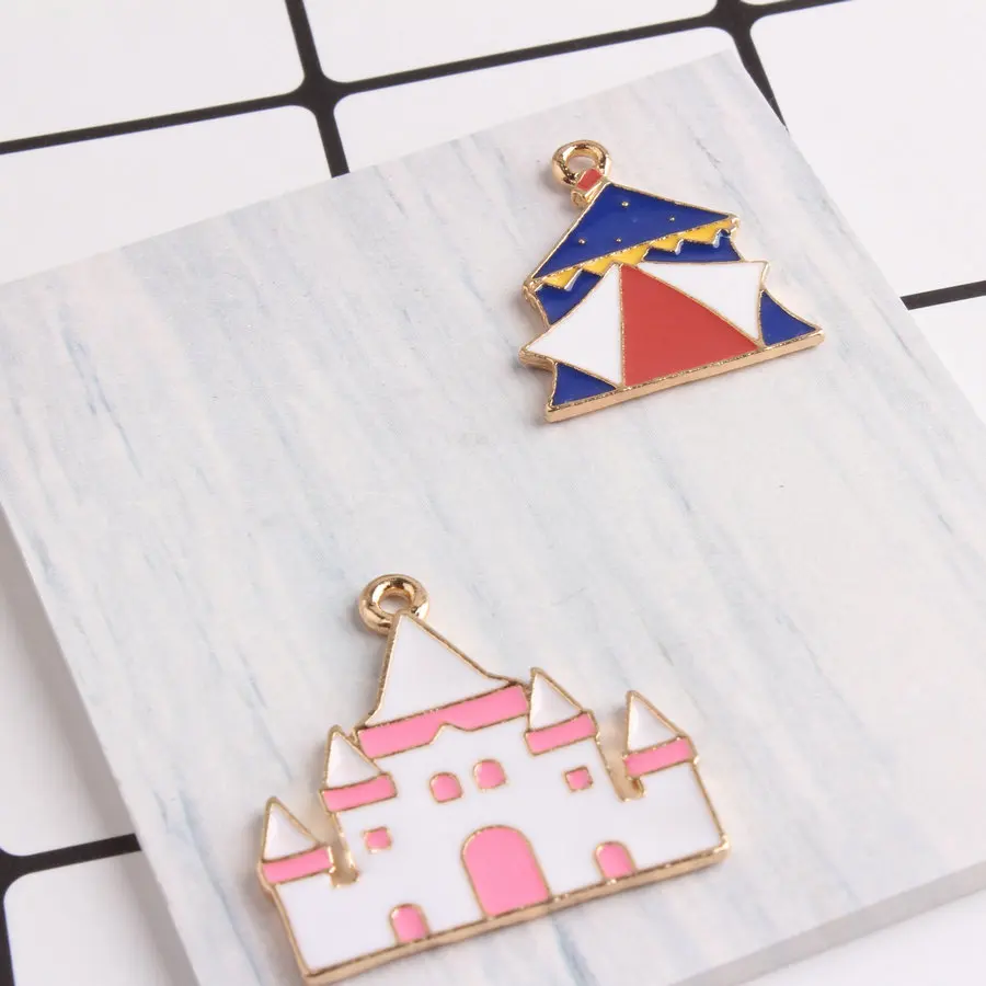 10pcs Fashion Handmade Diy Enamel Castle Tent Charms For Bracelet