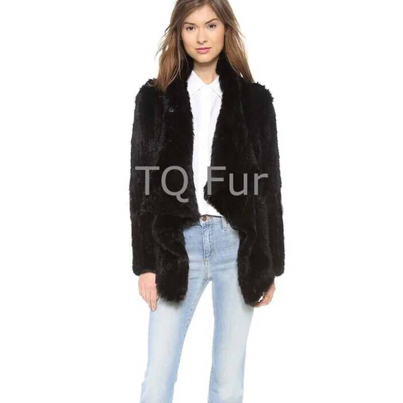 

Hot Real Rabbit Fur Overcoat Knitted Chick Rabbit Fur Jacktet Turn-down Collar Full WithSleeveless Coat Top Quality