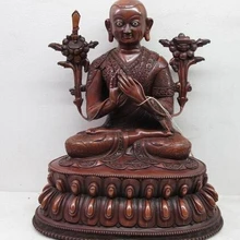Bi001782 Тибет Буддизм Классическая Красная Бронза Изысканный резьба Лама Учитель Статуя Будды