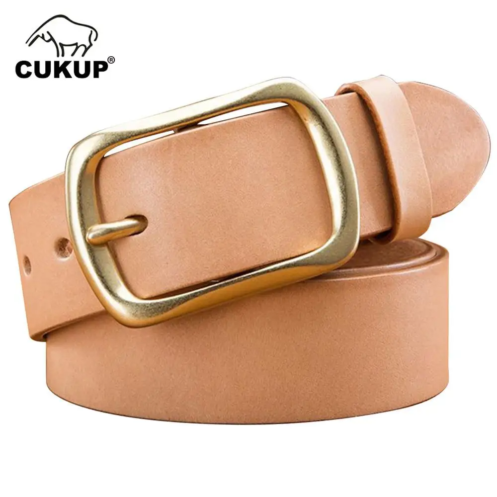 

CUKUP Top Quality Luxury Designer Brass Buckle Mens Cowhide Leather Male Casual Styles Jeans Belts Men Original Colour NCK654