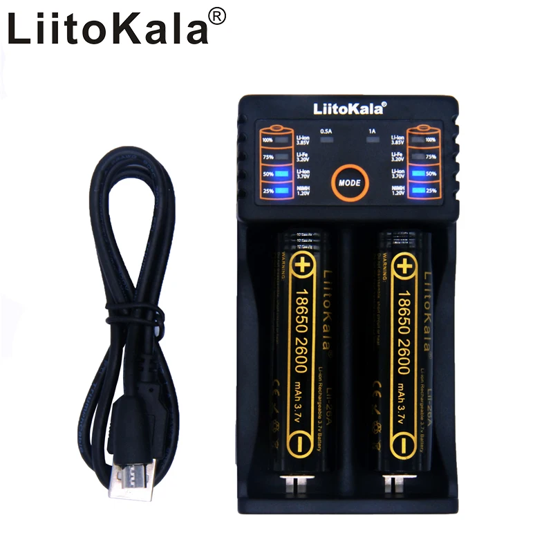 LiitoKala Lii-202 зарядное устройство + 2 шт. HK LiitoKala Lii-26A 18650 2600 mah Перезаряжаемые Аккумулятор для фонарика