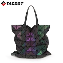 Marcas famosas de Las Mujeres BaoBao Bolso femenino Geometría Señoras Bolsas Plegables de Gran capacidad Luminoso Bolsos de LA PU de Asas Casual Bao Bao Sac